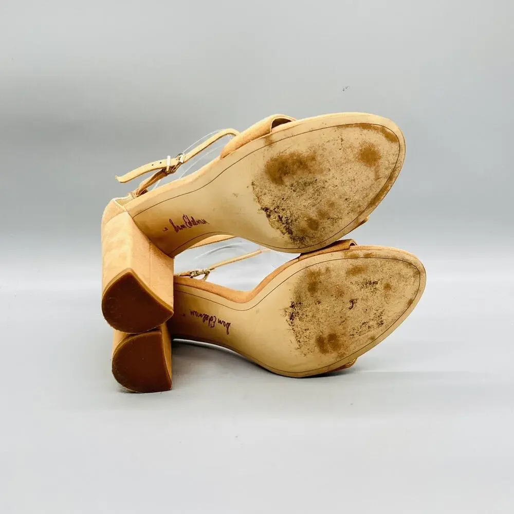 Sam Edelman Sandals Womens 9 Beige Suede Yaro Ankle Strap Block Heel Shoes